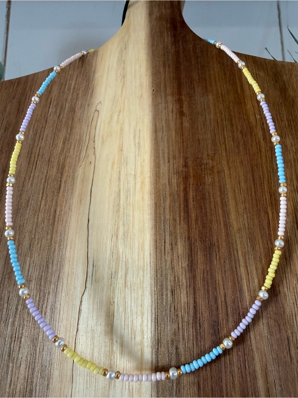 Pastel Beaded Necklace with Faux Pearls - Women Jewelry
